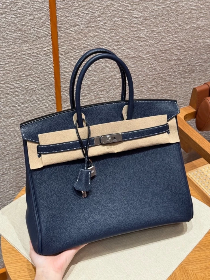 Сумка Hermes Birkin 35 Togo Blue Saphir/Cognac